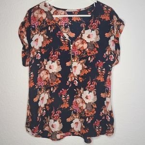 Navy Blue Floral Blouse